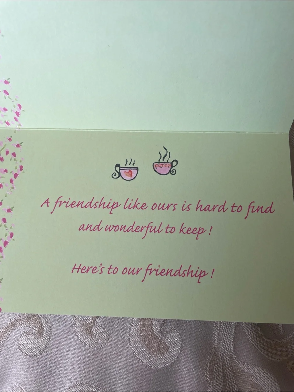 Friendship Greeting Card – Pink and Green. 6 Cards 6 Envelopes